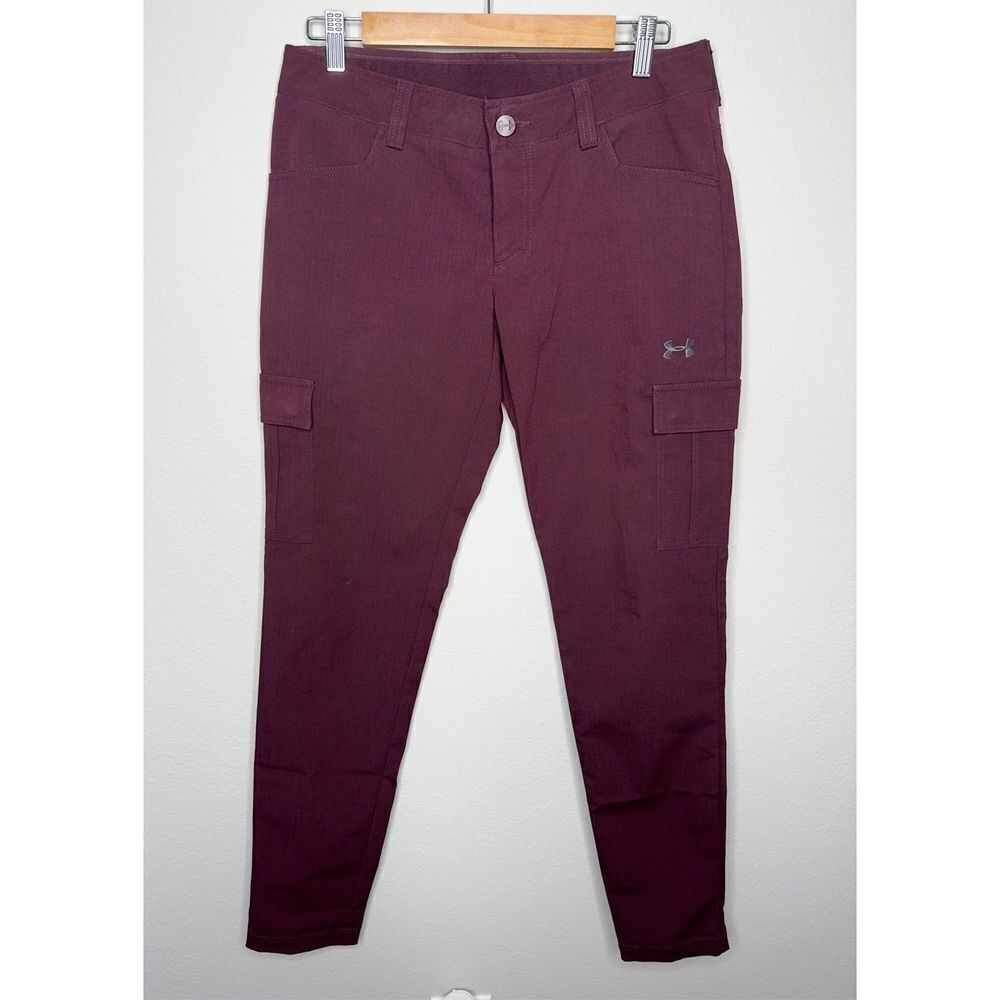 Under Armour Womens Cargo Pants Activewear Tapered Pocket Athletic Maroon Size 6